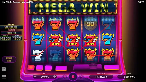 รูปแบบเกม Hot Triple Sevens Hold Win