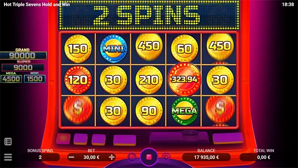 รูปแบบเกม Hot Triple Sevens Hold Win